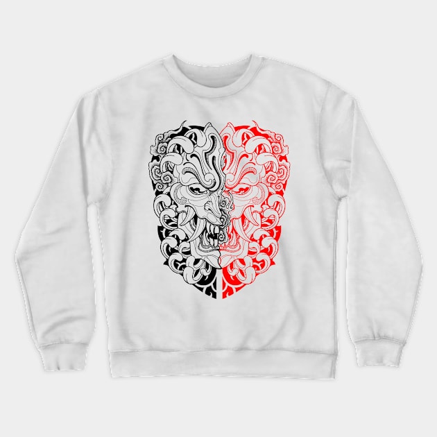 Oni Mask Japanese Tattoo Crewneck Sweatshirt by KneeDeep Ink